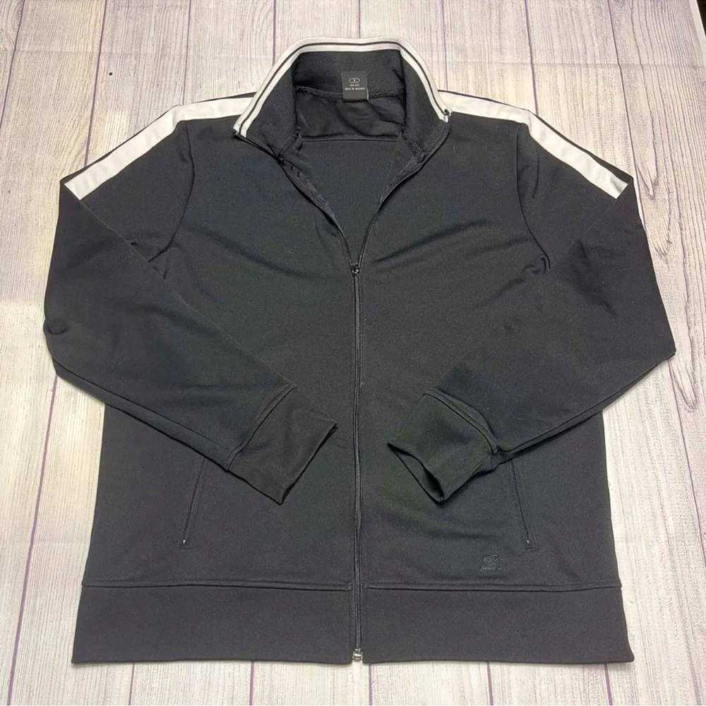 Starter Track Jacket Sweat Suit Black White Athletic Size Large Full Zip